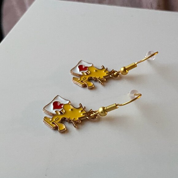 Handmade Woodstock Earrings STAINLESS STEEL Peanuts Snoopy - Picture 3 of 12